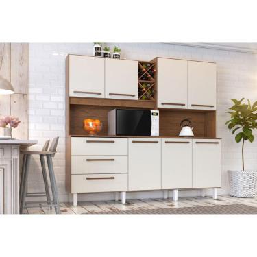 Imagem de Armário para Cozinha 7 Portas 3 Gavetas com Balcão e Porta Garrafas Ajax Zanzini Natura/Off White