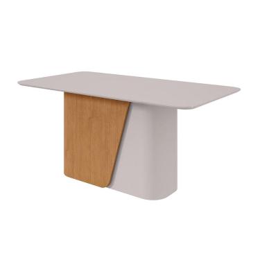 Imagem de Mesa de Jantar Retangular com Tampo de MDF 25 mm e Vidro Luar II Off White e Amêndoa 170 cm