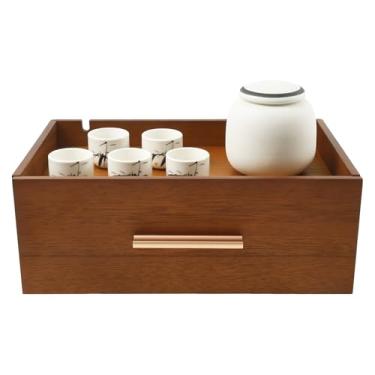 Imagem de Organizador de saquinhos de chá de madeira para caixa de chá com alça de liga de alumínio, organizador prático de saco de café para sala de jantar, sala de estar