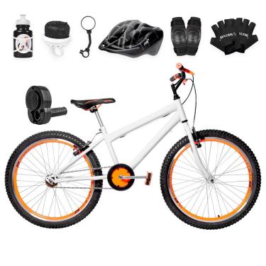 Imagem de Bicicleta Masculina Aro 24 Aero+Kit Premium Branca e Laranja