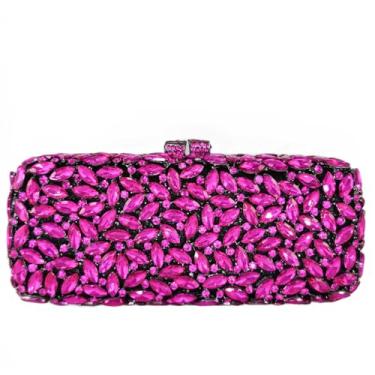 Imagem de Boutique De FGG Bolsa Mão Feminina Com Cristais Rosa Fúcsia, Minaudiere Box Para Festa, Baile, Strass, Casamento, Mini