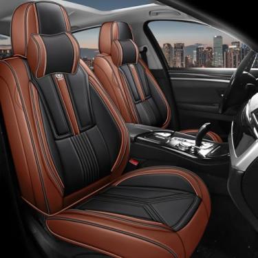 Imagem de Arazi Conjunto completo de capas de assento de carro para Mini Countryman 2013-2025, capa de assento de couro napa cobertura total protetor de assento à prova d'água (preto e marrom, 5 assentos de