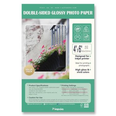 Imagem de Pikapoka Papel fotográfico brilhante de dupla face para impressora a jato de tinta 10 x 15 cm, papel brilhante espesso para cartolina 28 kg, 100 folhas