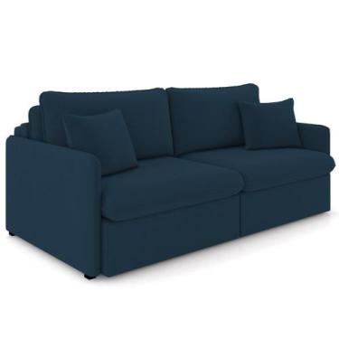 Imagem de Sofá Cama Retrátil Para Sala de Estar 254cm Una K01 Veludo Azul Marinh