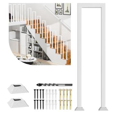 Imagem de ACQUAN Proteção de escada, corrimão de degrau interno e externo, corrimão de varanda e cerca de deck, corrimão de escada de metal branco, com capa decorativa (76 cm)