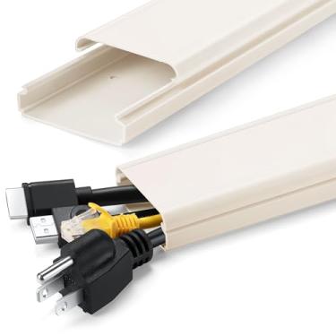 Imagem de ZhiYo Escondedor de cabo de TV para TV de 86.4 cm (2X C 17 pol), capa de parede de cabo grande, kit de pista de gerenciamento de cabos de PVC, escondedor de fio para parede, corretivo de fio bege, L5