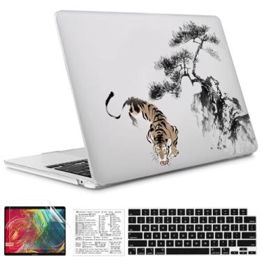 Imagem de QCzyc Compatível com MacBook Air 13,5 polegadas versão 2022-2024 A2681 M2 A3113 M3 capa de plástico rígido com adesivo de teclado Mac OS e capa de teclado (Ink Tiger)