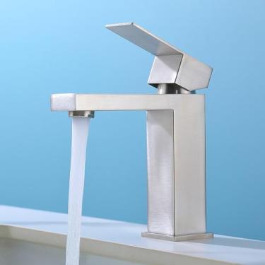 Imagem de SevenGelok Torneiras de banheiro escovadas Torneira de pia de um furo Torneira de pia de alça única 1 furo 【Aço inoxidável SUS304】Torneira para pia de banheiro Torneira de banheiro de níquel escovado