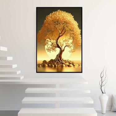 Imagem de Quadro com Moldura Árvore da fortuna Golden Dourada Decorativo Grande Sala Quarto Hall