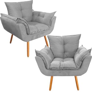 Imagem de Kit 2 Poltronas Decorativa para Sala de Estar Opala Suede - Montanaris Decor (Cinza)