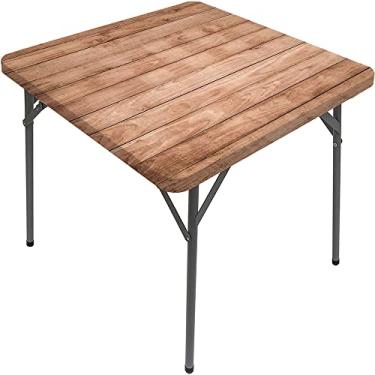 Imagem de CESGFC Toalha de mesa quadrada de madeira, estampa de textura de prancha de madeira, borda elástica, capa de mesa de jantar interna/externa, adequada para mesa quadrada de 112 x 111 cm