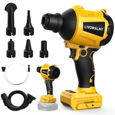 Imagem de LIVOWALNY Soprador de poeira sem fio compatível com bateria Dewalt 20V, soprador de folhas soprador de serragem portátil sem escova 447 MPH/39 CFM para garagens, sala de serraria, limpeza de oficina