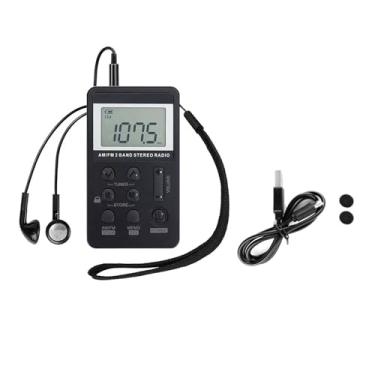 Imagem de Rádio estéreo DC 5V AM FM de banda dupla, carregamento USB, conector de 3,5 mm, 58 estações, economia de energia, tela de bloqueio para esportes