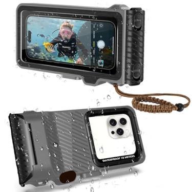 Imagem de Capa de telefone impermeável para mergulho com snorkel e mergulho (10 m), capa rígida à prova d'água IP68 para natação, capa universal para tela sensível ao toque subaquática compatível com iPhone