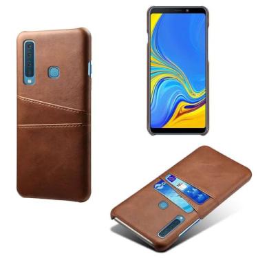 Imagem de Capas Compatível com Samsung Galaxy A9 (2018),Caso de couro PU-Tampa de telefone a prova de choque com 2 slots de cartão,Proteção anti-impressão digital e anti-gota-Brown