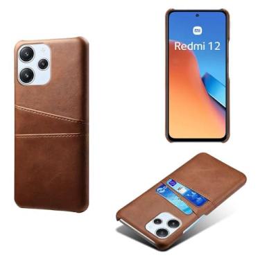 Imagem de Capas Compatível com Xiaomi POCO M6 PRO 5G,Caso de couro PU-Tampa de telefone a prova de choque com 2 slots de cartão,Proteção anti-impressão digital e anti-gota-Brown