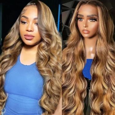 Imagem de Linrkeyy Ombre Lace Front Wig Human Hair 13X6 Honey Blonde Highlight Wigs