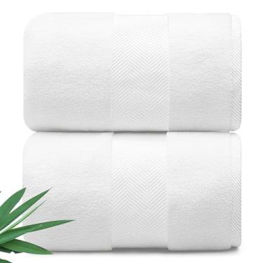 Imagem de Alusa Home Lençóis de banho ultra macios e macios de viscose de bambu - Pacote de 2 700 g/m2 - Extra Grande 178 x 89 cm - Super absorvente e de secagem rápida (branco)