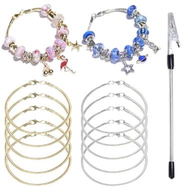 Imagem de Exway 10 unidades de corrente de pingente de cobra de 19 cm, inclui 5 unidades de corrente de ouro e 5 peças, kit de pulseira de corrente de prata com fechos de lagosta para artesanato, faça você