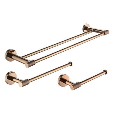 Imagem de Conjunto de banheiro em aço inoxidável 304 ouro rosa - barra de toalha e suporte para papel higiênico - kit completo para montagem em parede, conjunto de 3 peças A