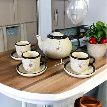 Imagem de Conjunto Para Tomar Café Presente Decoração 1 Bule Com 3 Xícaras e 3 P