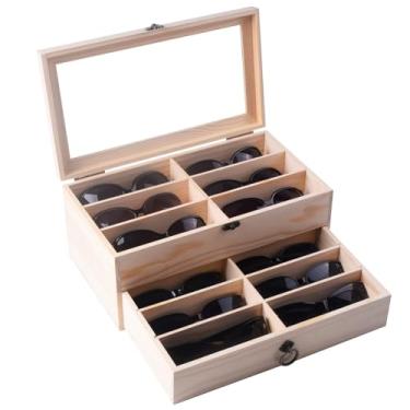 Imagem de AUTOARK Porta-óculos de sol e armazenamento de óculos de sol de madeira de pinho, organizador de caixa com trava de gaveta, cores DIY, AW-171