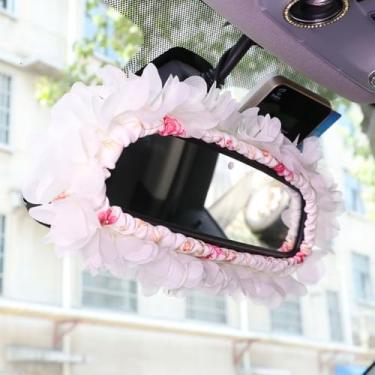 Imagem de Capa de espelho retrovisor de carro, linda decoração de pétala interior automotivo elástico confortável protetor de espelho retrovisor acessórios decorativos (4)
