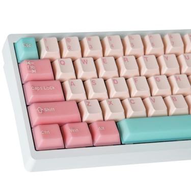 Imagem de Tsungup Teclas personalizadas translúcidas rosa, 163 teclas Double Shot PBT, conjunto de teclas Cherry Profile para teclado mecânico Cherry MX Switches (rosa)
