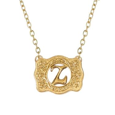 Imagem de SENFAI Colar com fivela de cinto em ouro 14K, estilo ocidental, com pingente de letra inicial, design decorativo com fivela de cinto, Small, Latão, Sem Pedra Preciosa