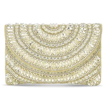 Imagem de Aheli Bolsas clutch presente para ocasiões femininas feitas à mão bolsas noturnas festa nupcial, cor dourada, tamanho único