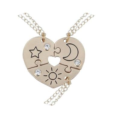 Imagem de Conjunto Com 3 Colares com Pingentes Sol, Lua e Estrela Formando um Coração Melhores Amigas