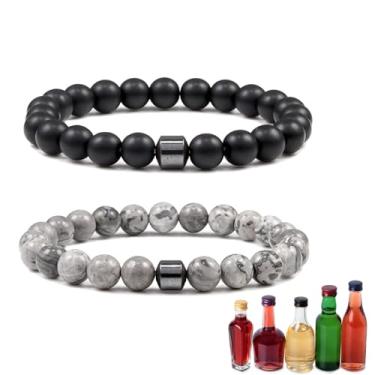 Imagem de LANWLOSI Pulseiras masculinas glamorosas antiálcool com contas elásticas e antiálcool, hemys naturais, pedras de hematita reduzem o desejo de beber, aliviam a ansiedade e o estresse. Joias femininas