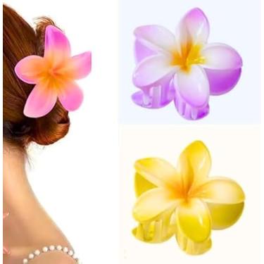 Imagem de Kit Piranha 2 Presilha Prendedor Pregadeira de Cabelo Flor Praia Havaina Acessório Luxo Estilo Flores Brilho Moderna