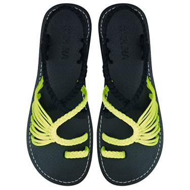 Imagem de Capana Sandálias rasas femininas de tecido - sandálias trançadas com tiras, sandálias de praia para mulheres verão elegante, sandálias boêmia de corda, sapatos femininos casuais de primavera,