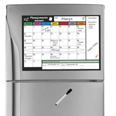 Imagem de Quadro Planejamento Tarefas Mensal Magnético Imã Geladeira Planejar Compromissos Lousa Planner Planejador Agenda Apagável + Caneta