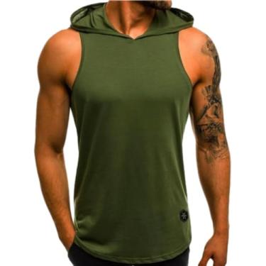 Imagem de Homens Moletom Sem Mangas Esporte Casual Corrida Camiseta Regular Fit Fitness Respirável Regata Academia Exercício Ao Ar Livre Jogging Treinamento, F-army Green, 3XL