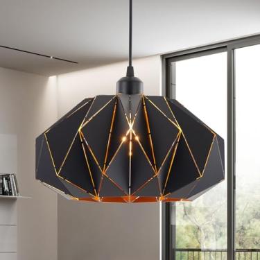 Imagem de Omgomne Luzes pendentes pretas industriais ilha de cozinha, luminária suspensa de cúpula de metal de 30 cm lustre moderno de corte de fio para sala de jantar sala de estar bar balcão restaurante, E26