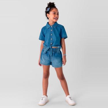 Imagem de Shorts Infantil Menina Clochard em Jeans - Azul - Brandili