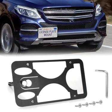 Imagem de Moldura frontal sem furadeira compatível com Mercedes-Benz C Class Coupe/Cabriolet 2017-2023 Suporte de gancho de reboque para placa de carro antifurto Capas de etiqueta de carro à prova de ferrugem