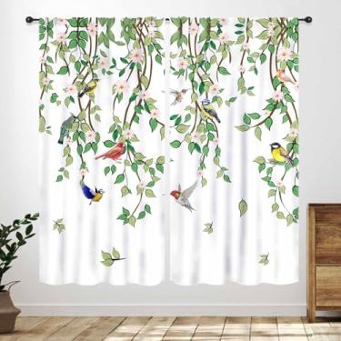 Imagem de Cortinas de cozinha com folhas de primavera, boêmio, folhas de videira, estampa de pássaros, fazenda, campo, retrô, verde, tratamentos para janela, cortinas para quarto, sala de banho, 53 cm L x 114