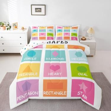 Imagem de Feelyou Jogo de cama solteiro com formas infantis, educacional, pré-escolar, para aprendizagem, quarto de adolescentes, com 1 fronha