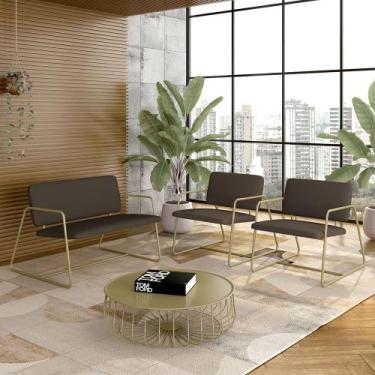 Imagem de Conjunto Namoradeira E Poltronas Sintra Industrial Dourado/marrom- M.a