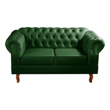 Imagem de Sofá Chesterfield 2 Lugares Dom Pedro Vintage Retrô Capitonê Couro Verde