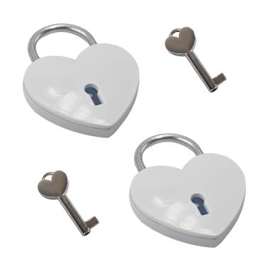 Imagem de bociloy 2 peças de cadeado branco em forma de coração com chaves, mini cadeado de liga de zinco de 59 × 45 × 8 mm, cadeados decorativos grandes de amor para caixa de joias, caixa de armazenamento de
