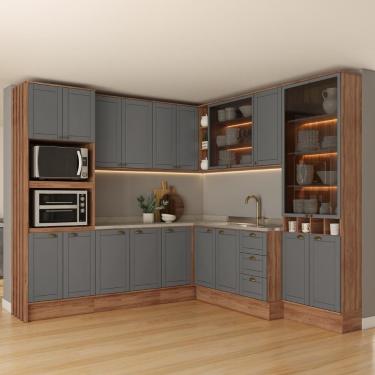 Imagem de Armário De Cozinha Completa C Balcão Milla Aura Carraro Nogal Cinza Titânio