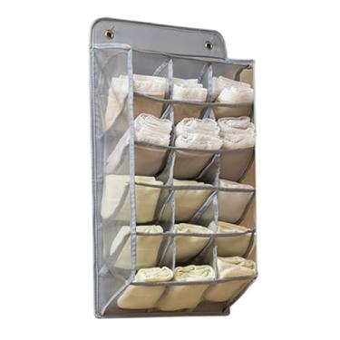 Imagem de Organizador de roupas íntimas do armário pendurado saco de armazenamento de grande capacidade malha durável oxford pic placar prateleira de parede para organização de guarda (15 bolsos cinza)