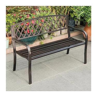 Imagem de ZzleoyuUUs-12 Banco de jardim ao ar livre, bancos de terraço ao ar livre, cadeiras decorativas vintage de metal para terraço longo - Banco de pátio para varanda frontal (Bronze)