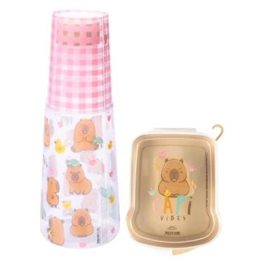 Imagem de Kit Lancheira Infantil Moringa Garrafa Com Copo 960ml E Sanduicheira CaoiVibes (Capivara)