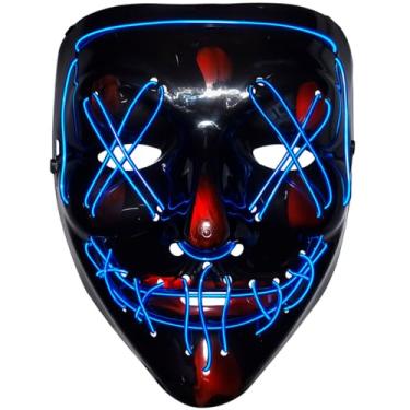 Imagem de Mascara Halloween Terror com Led Neon e Controle com 3 Modos Fantasia Terror Festa Balada (Azul Escuro)
