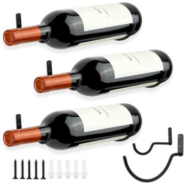 Imagem de AQAREA Gancho de vinho montado na parede: suporte de parede de garrafa de vinho pendurado - conjunto de 3 ganchos de rack de vinho tinto de parede de metal
